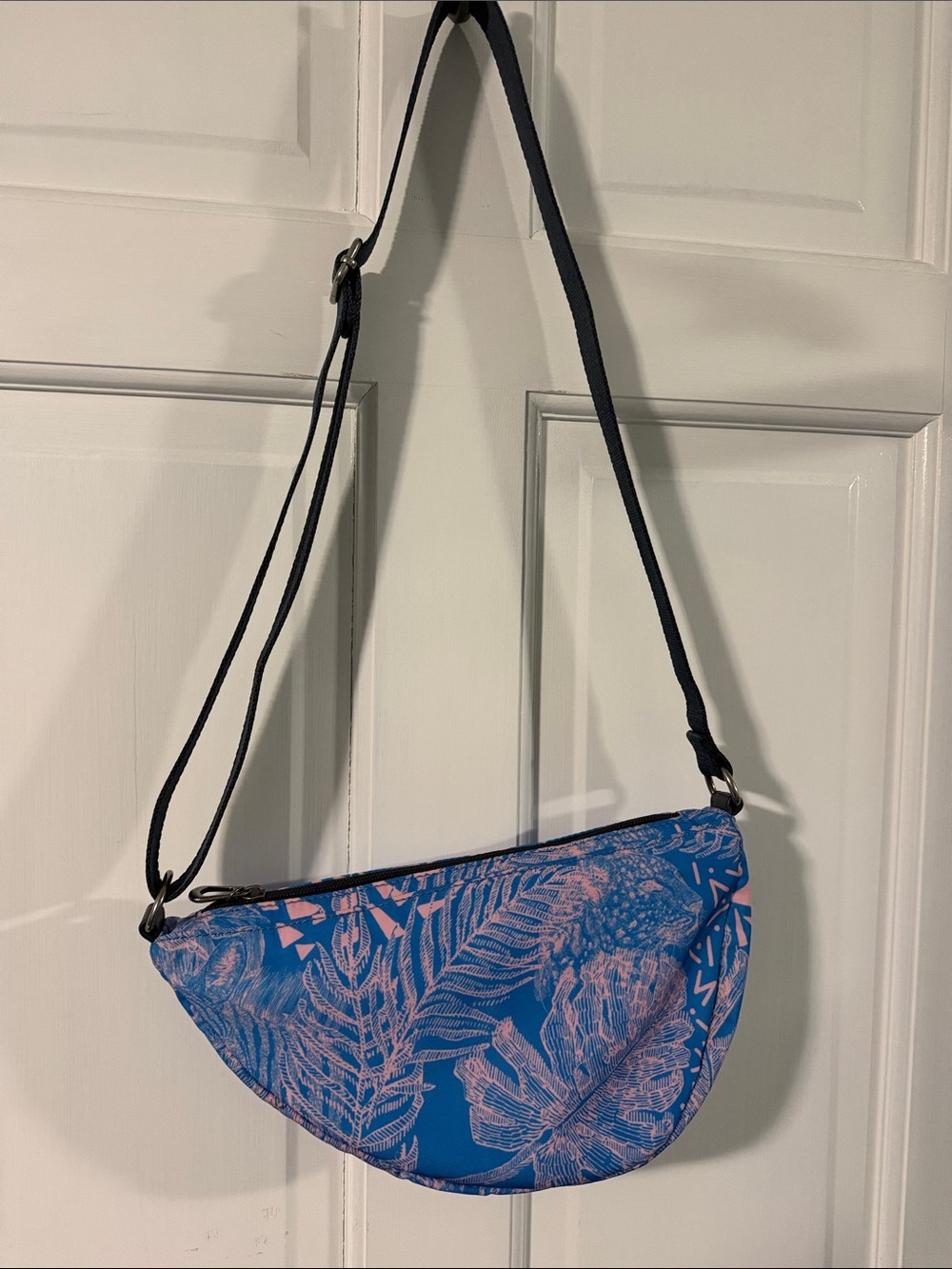 Blue Floral Half-Moon Crossbody Bag